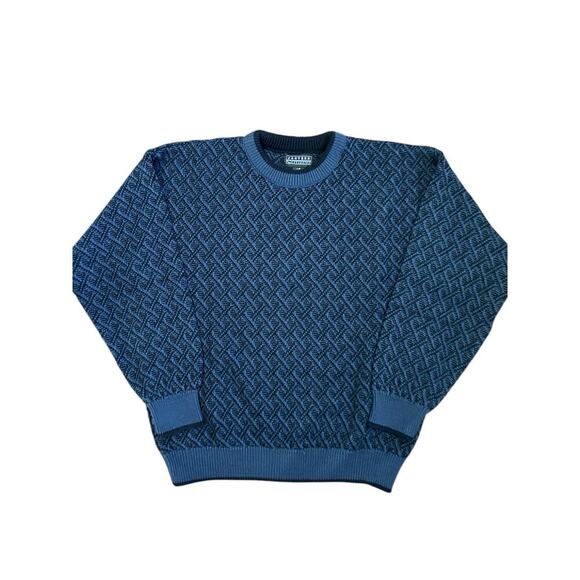 VTG Jantzen Classics Black Blue 90's Y2K Diamond Grandpa Sweater Size Large - Picture 3 of 9